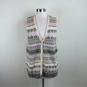 Vintage Russ Sport Cream Gray Geometric Cottagecore Button Down Sweater Vest